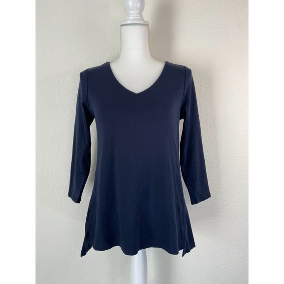J. Jill women's XS navy pima 3/4-sleeve v-neck top casual stretch‎ blouse - Picture 1 of 6